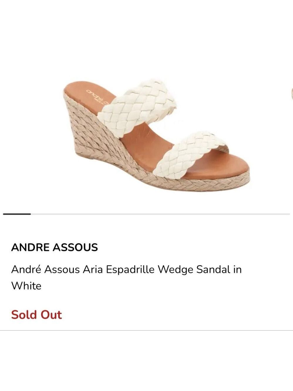 NWT ANDRE ASSOUS Aria Espadrille Wedge Sandal Size 9/40 White Brown